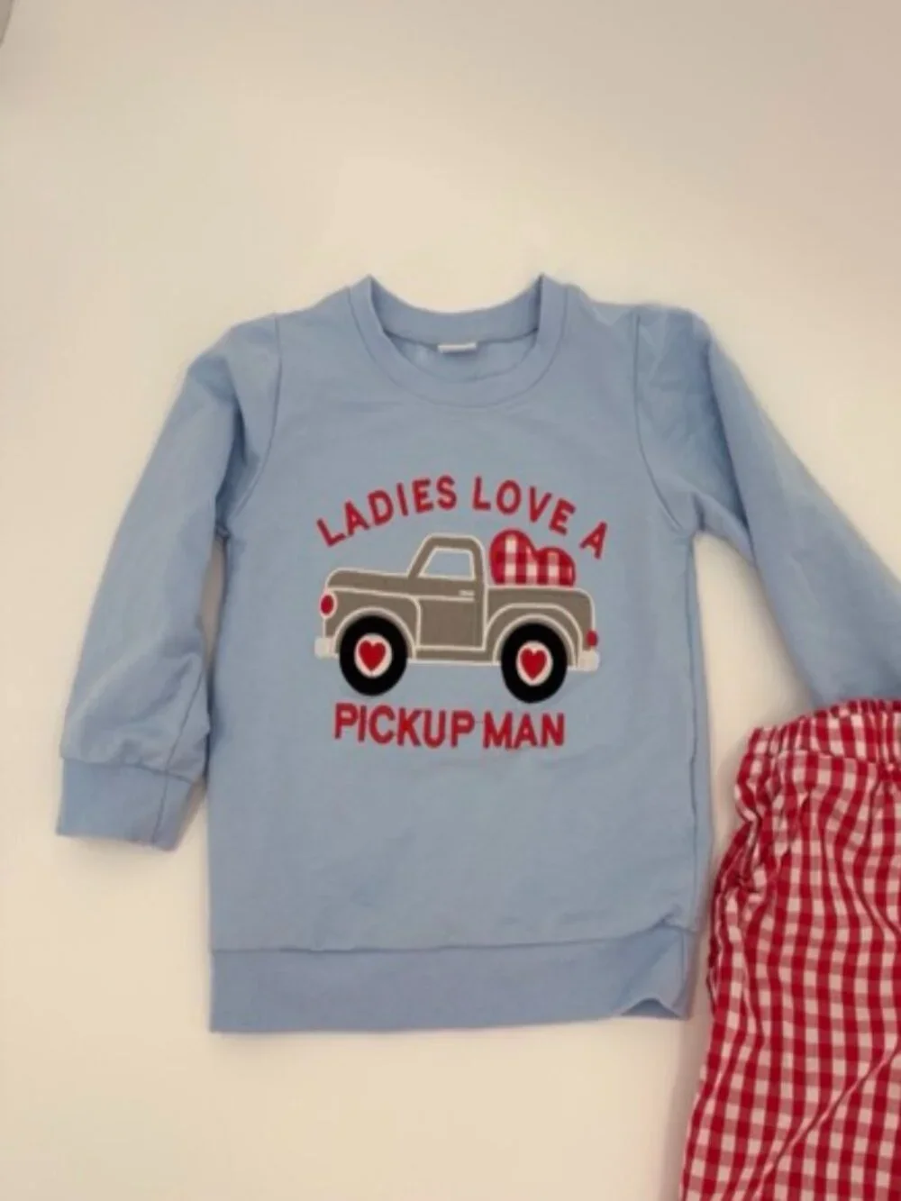 Boy's Valentine Outfit Size 3-4 Ladies Love A Pickup Man Red Checkered Matching
